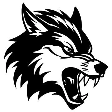 Angry Wolf Head Black and White Tattoo Illustration. Stock Illustration