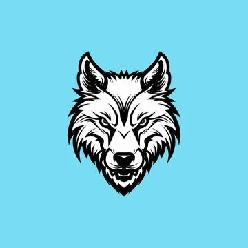Angry wolf head on a blue pastel background Stock Illustration