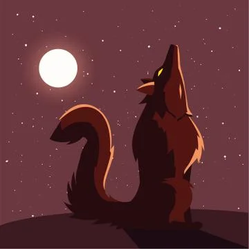 Angry wolf howling to the moon in scene of halloween Stock Illustration