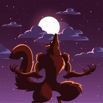 Angry wolf howling to the moon in scene of halloween Illustrazione stock