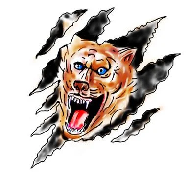 Angry wolf inside paw tear scratch marks Stock Illustration