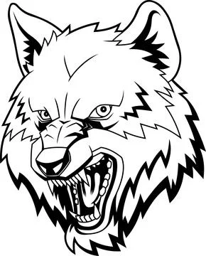 Angry Wolf Mascot Head In Black And White Stock Illustration