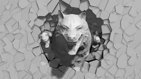 Angry Wolfs 3D Head on broken Texture wall Stock Illustration