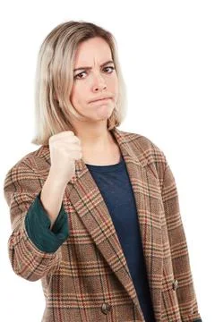 Angry, woman with fist for punch and portrait, fight pose and self defense with Stock Photos