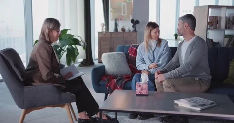Angry Young Family Having Problems Visiting Psychologist for Mental health Video stock 149264528