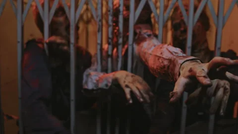 Angry Zombies in Old Elevator Stock Footage 195984064