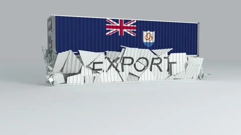Anguilla container with the flag falls on top of a container labeled EXPORT Stock Footage 124444884