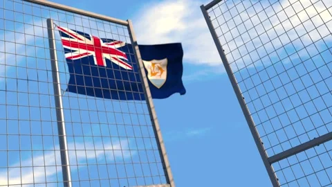 Anguilla flag behind closing gate Stock Footage 276310706