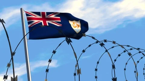 Anguilla flag behind razor wire Stock Footage 276308861