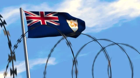 Anguilla flag behind razor wire Stock Footage 276309705