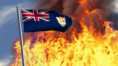 Anguilla flag with flames Stock Footage 276386798