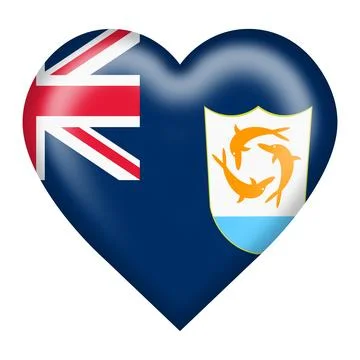 Anguilla flag heart button isolated on white Stock Illustration