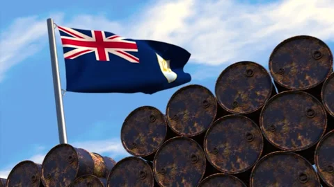 Anguilla flag with oil drums Stock Footage 276312433