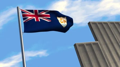 Anguilla flag with a wall rising behind Stock Footage 276315777