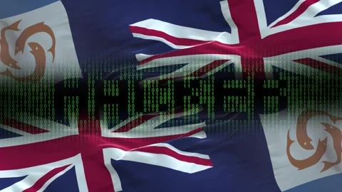 Anguilla flag - Waving flag on matrix binary code background Stock Footage 321419460