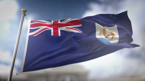 Anguilla Flag Waving Slow Motion 3D Rendering Blue Sky Background - Seamles.. Stock Footage 74858692
