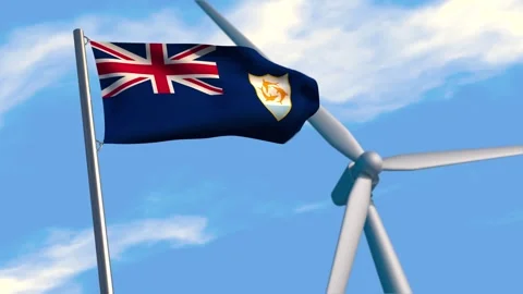Anguilla flag with wind turbine Stock Footage 276394979