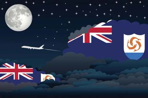 Anguilla Night Clouds Airplane Vector Illustration Stock Illustration