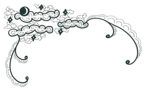 Angular black and white frame with the night starry sky and clouds Stock Illustration