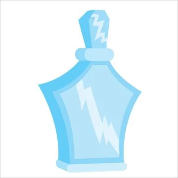 Angular blue perfume bottle, isolated object on white background, cartoon ill Stock Illustration