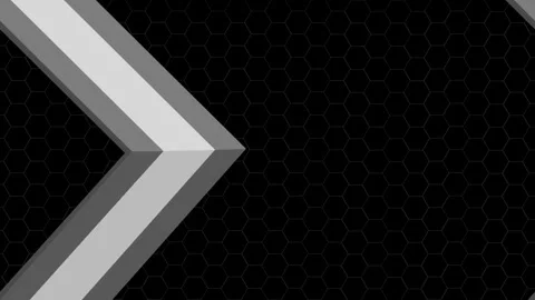 Angular chevron-shaped ribbon against a dark hexagonal patterned background.. Stock Footage 337071834