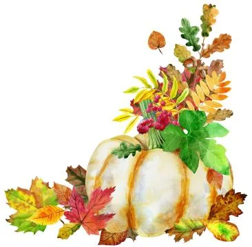Angular composition of pumpkin and autumn leaves 스톡 일러스트