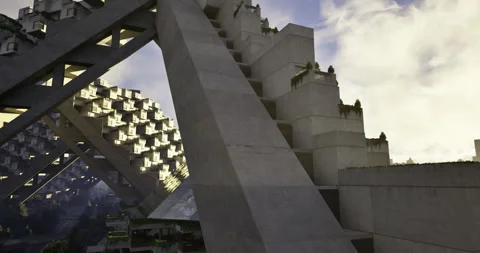 Angular concrete structures creatively blend with nature Stock Footage 304522287