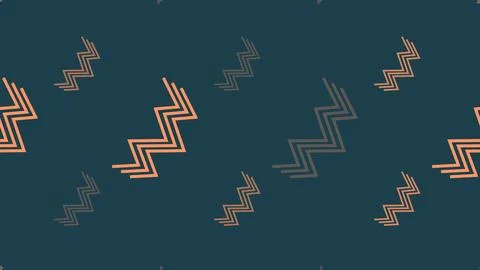 Angular coral and muted brown glyphs are scattered over deep teal, forming .. Ilustração Stock
