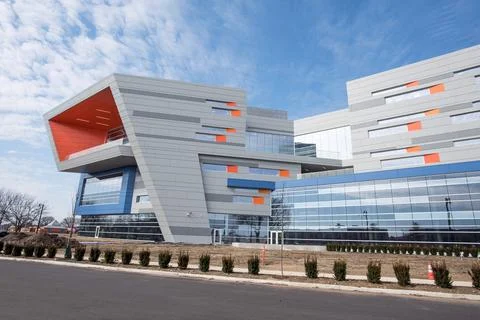 Angular End of New School Building Stock Photos