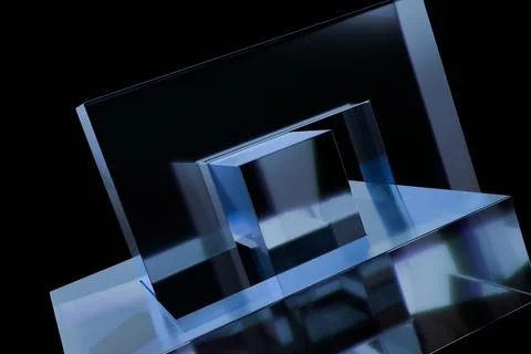 Angular glass forms cascading downward in shades of blue against a dark bac.. Stock Illustration