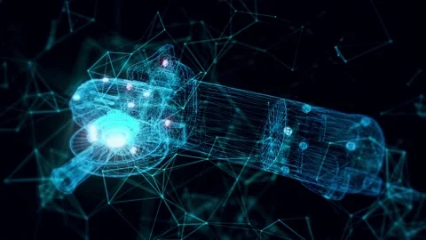 Angular grinding machine hologram Close up Stock Footage 154842911