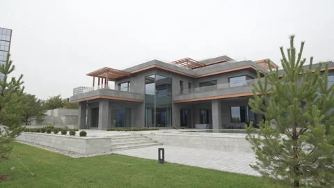 Angular hotel facade with large panoramic windows Stock Footage 326445166