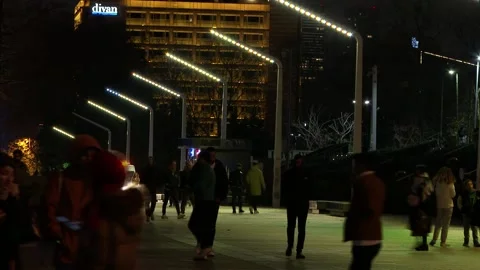 Angular illumination posts in taksim square Stock Footage 223840881