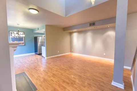 Angular living room in empty townhome Stock Photos