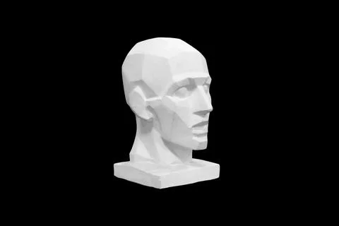 Angular plaster man head isolated on black background Stock Photos