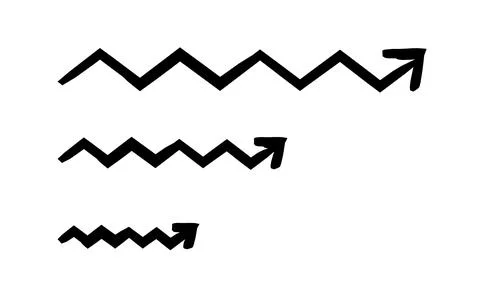 Angular sharp zigzag right arrows hand-drawn sketch graphic element set Stock Illustration