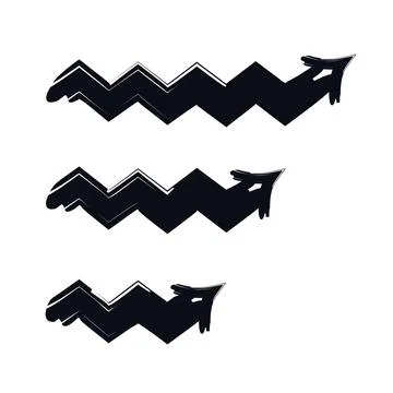 Angular sharp zigzag right arrows bold thick stroke graphic element set Illustrazione stock