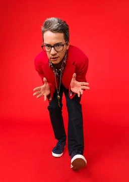 Angular shot of a man crouching down Foto stock