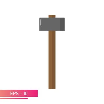 An angular sledgehammer with a wooden handle. Realistic design. On a white Illustrazione stock