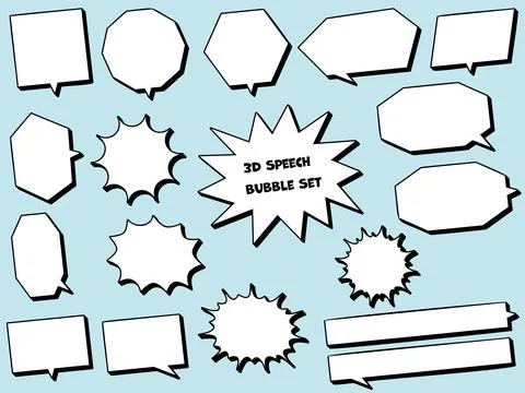 Angular speech bubble set with 3D effect. Stock Illustration