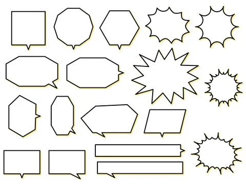 Angular speech bubble set with yellow shadow. Stock Illustration