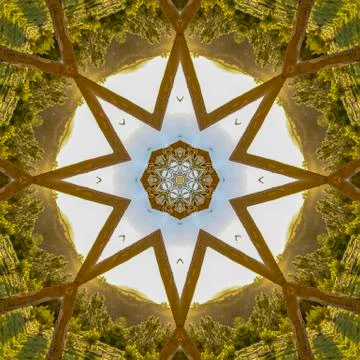 Angular star shape made from abstract wooden Chuppah photo from a Jewish wedding Stock Photos