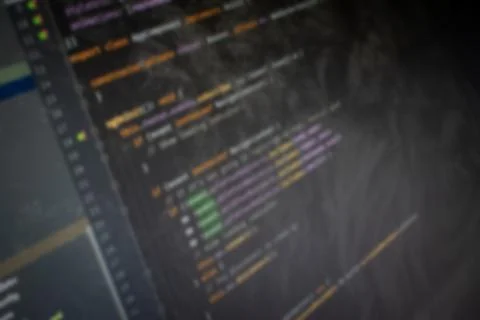 Angular Typescript Hello World code on screen blurry background image Foto stock