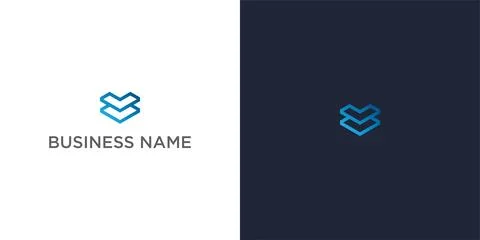 Angular V Letter Logo with Stacked Blue Lines on Light and Dark Backgrounds Stock Illustration
