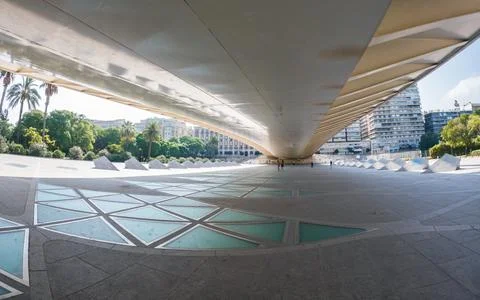 Angular view of the bottom of a modernist bridge Stock Photos