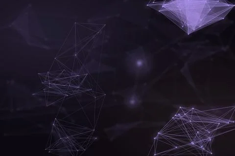 Angular wireframe clusters float across a moody purple and blue field, offe.. Stock Illustration
