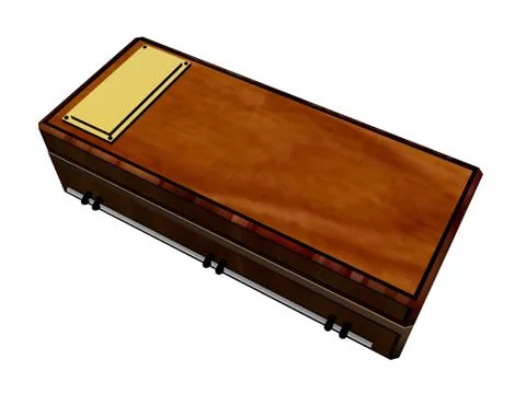 Angular wooden coffin with golden handles Stock Illustration