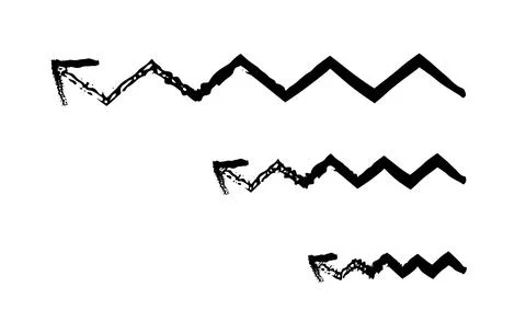 Angular zigzag arrows pointing left in various sizes grunge doodle element set Stock Illustration