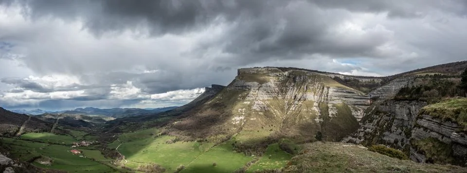 Angulo valley mountains under the clouds in Burgos Stock Photos