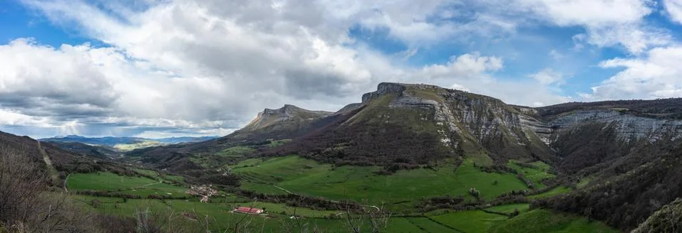 Angulo valley mountains under the clouds in Burgos Stock Photos